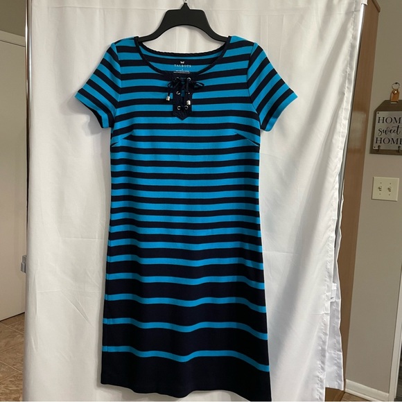 Talbots Blue Striped 100% Cotton Dress Size Small Resort Nautical Beach Lake - Picture 1 of 4